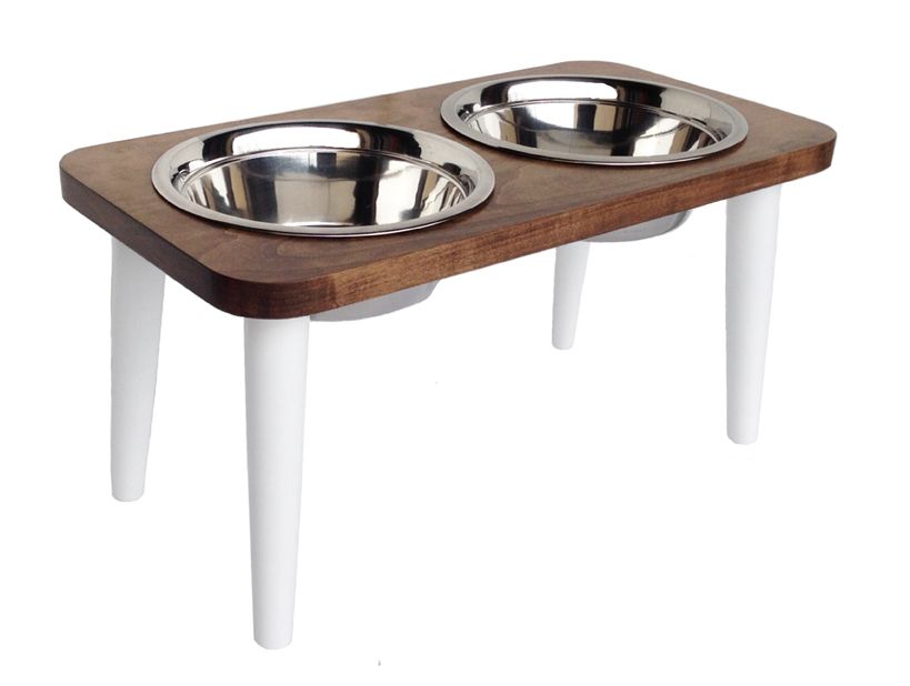 Southern Maple wood double bowl dog diner with white legs